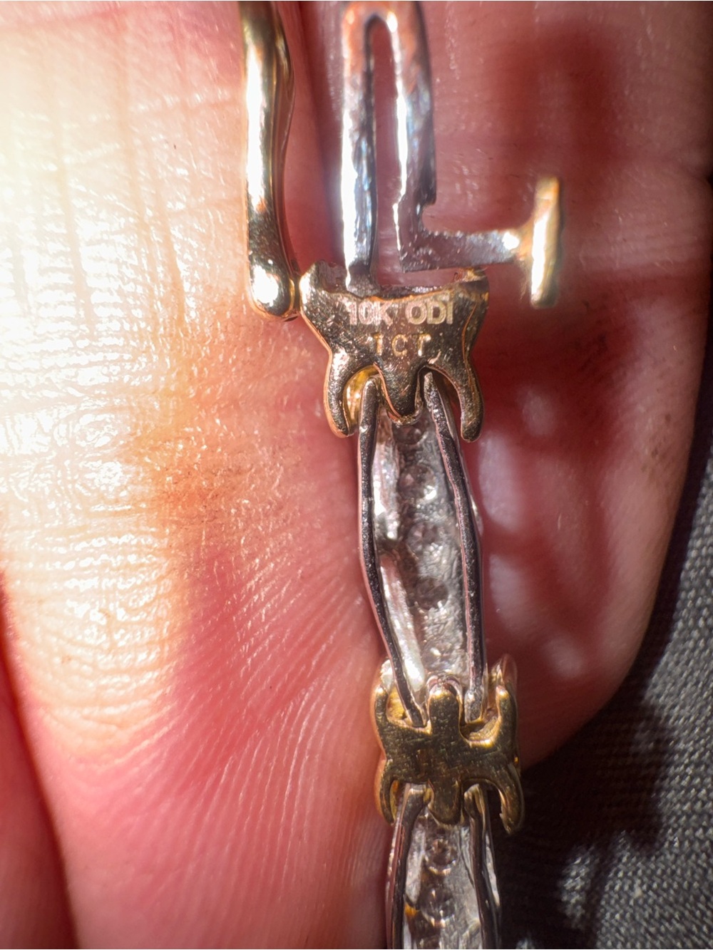 10K Two-Tone Gold and Silver Tennis Bracelet - 10K Gold Marked - Picture 2 of 8